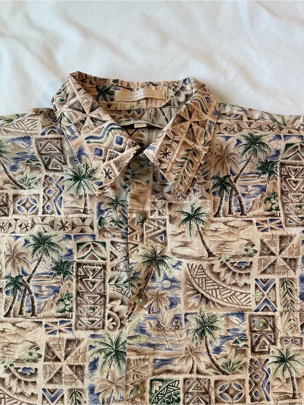 Men's Beige Tropical Print Button-Down Shirt